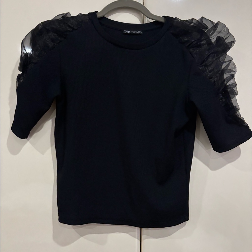 Zara Kids Black Top with Ruffle Sleeves